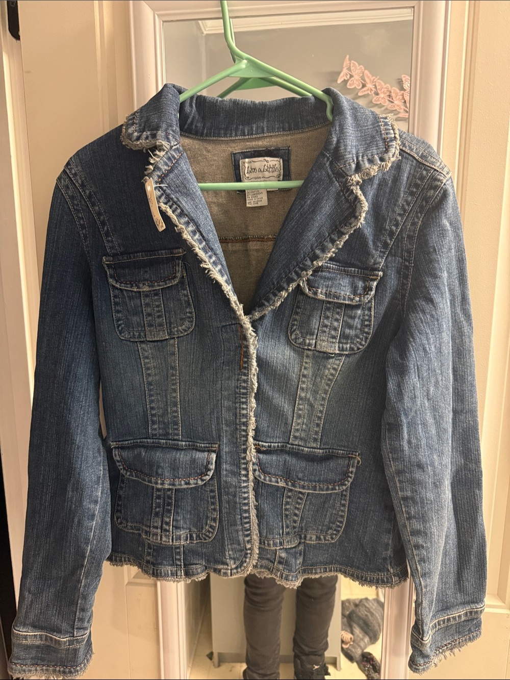 Live a Little Medium Blue Denim Jacket with Frayed Trim